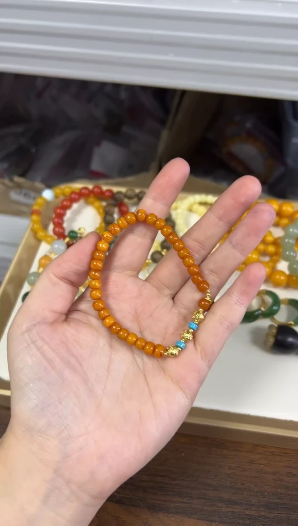 手链蜜蜡未镶嵌有瑕疵老蜜蜡小桶珠设计款手链[6100]