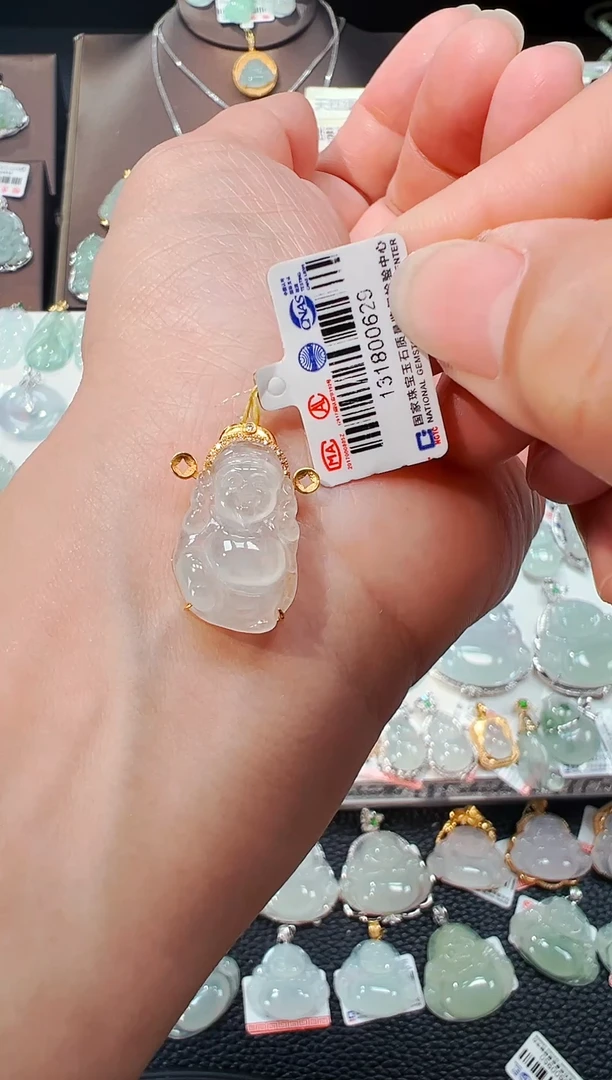 【闪购商品】翡翠吊坠(不含链)18K金镶嵌财神爷吊坠629