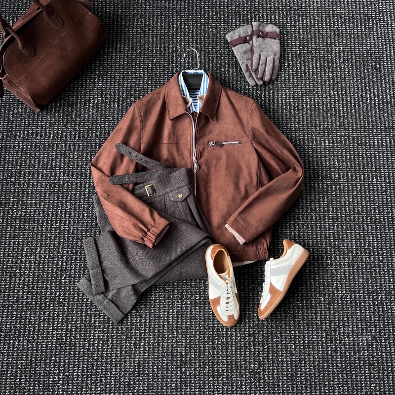 CssuGent秋冬季高端麂皮绒翻领夹克男日常通勤行政老钱复古外套潮