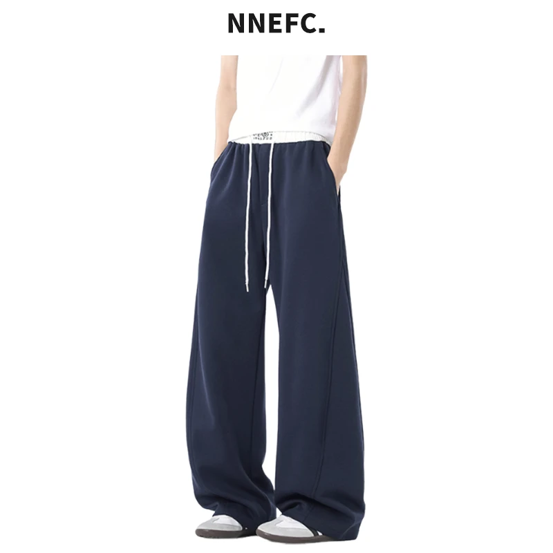 NNEFC美式拼接卫裤男女春秋季慵懒直筒弯刀裤宽松休闲拖地阔腿裤