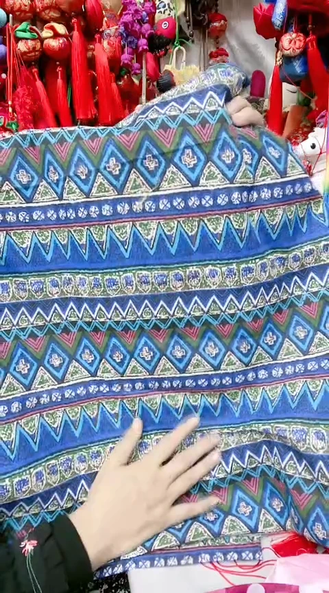 棉蓝色民族风棉麻45*45