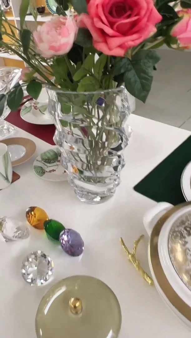 捷克 水晶花瓶 斜口