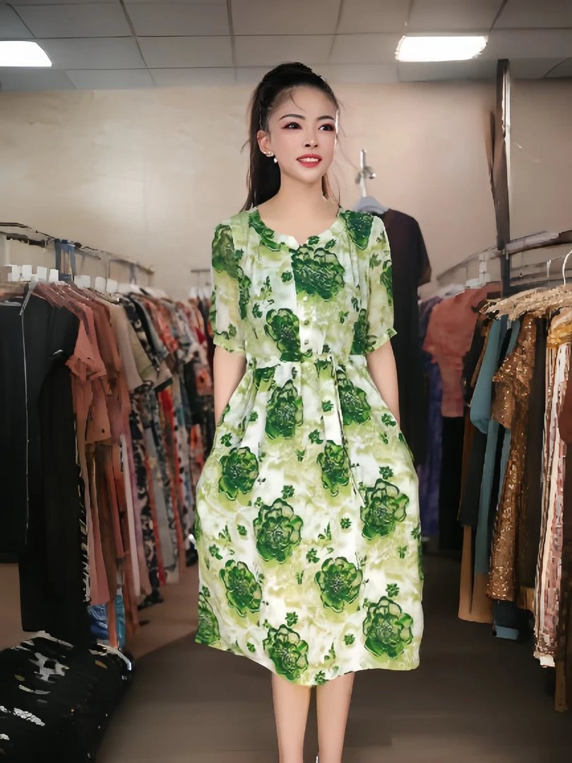 10285-连衣裙新款夏季气质中长款遮肉显瘦时尚优雅过膝裙子【G仓】