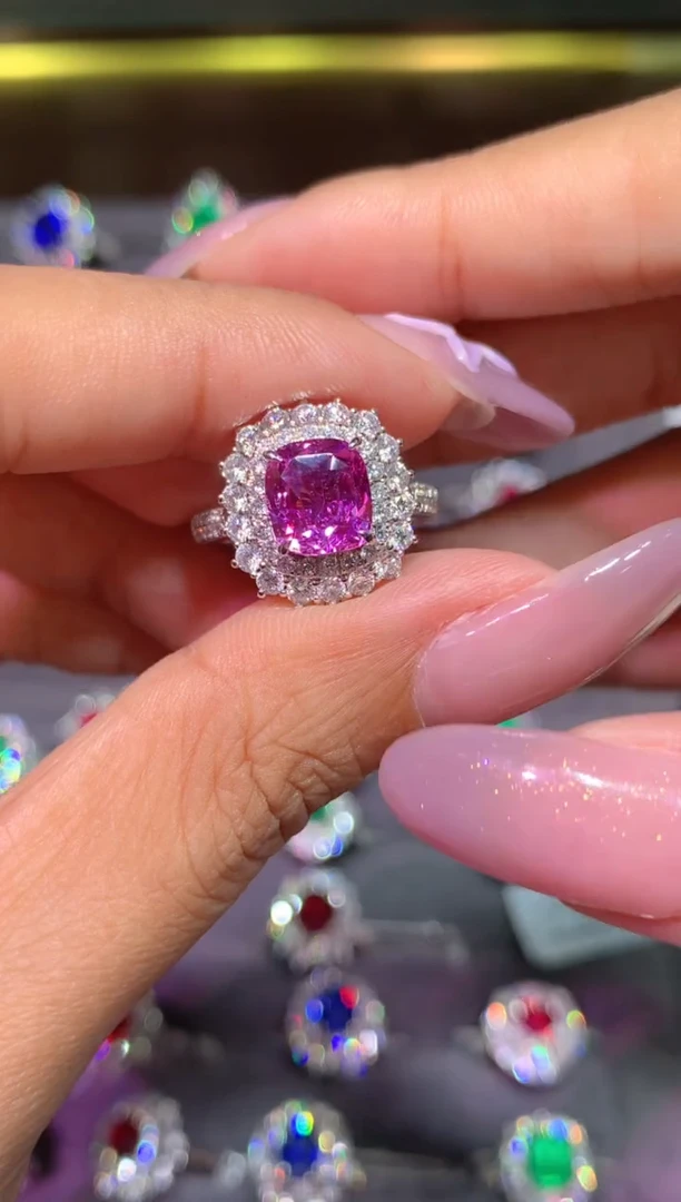 戒指彩色蓝宝石铂Pt950镶嵌2.53CT