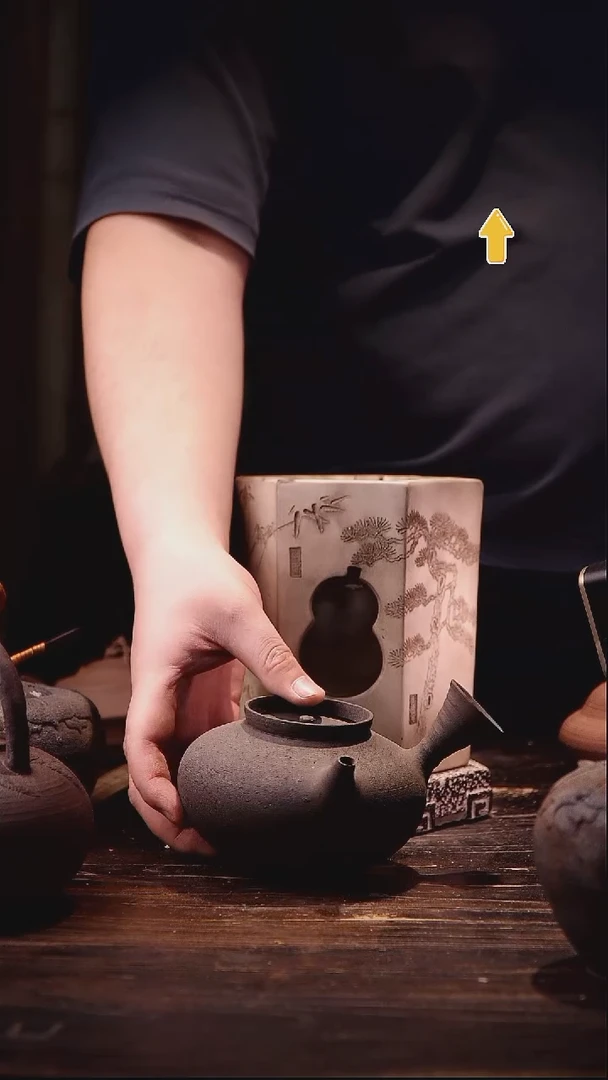 纯手工黑陶侧把
