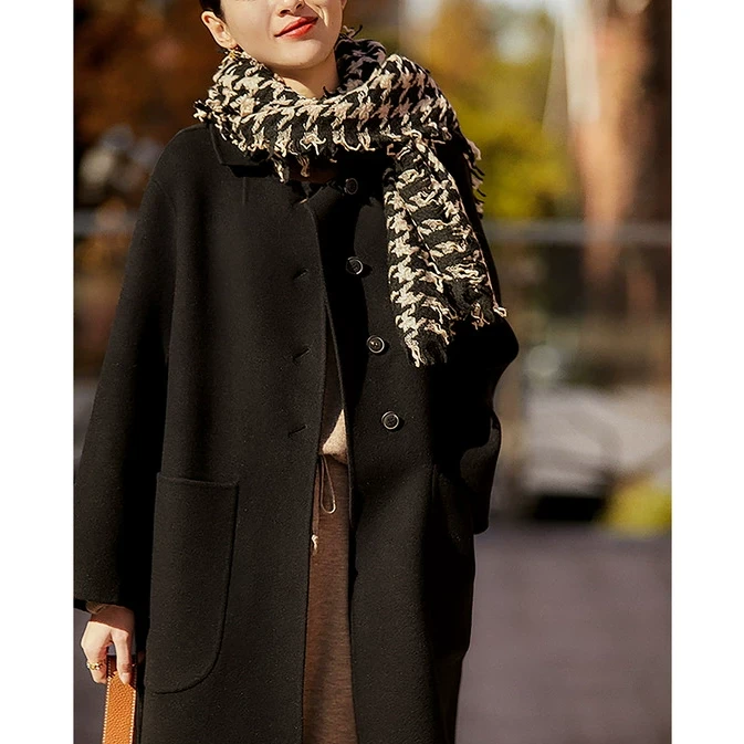 笑涵 简约法式 单排扣手工双面呢大衣外套DYA667108VG