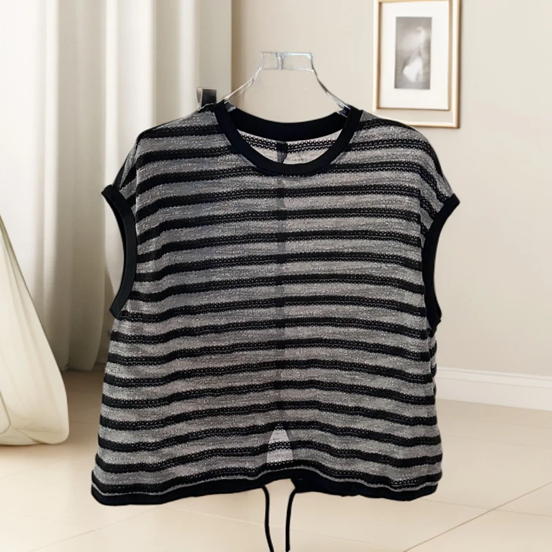 Pada.嘻&h26【抽绳下摆】复古条纹时尚休闲针织T恤 0960 Hi Fortune