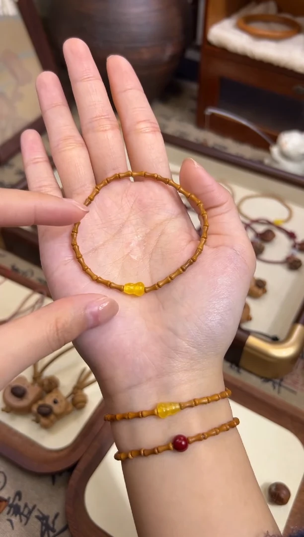 手串桃核【桃缘行】竹节「黄色葫芦」桃木桃核辟、挡、驱、护 备注手围