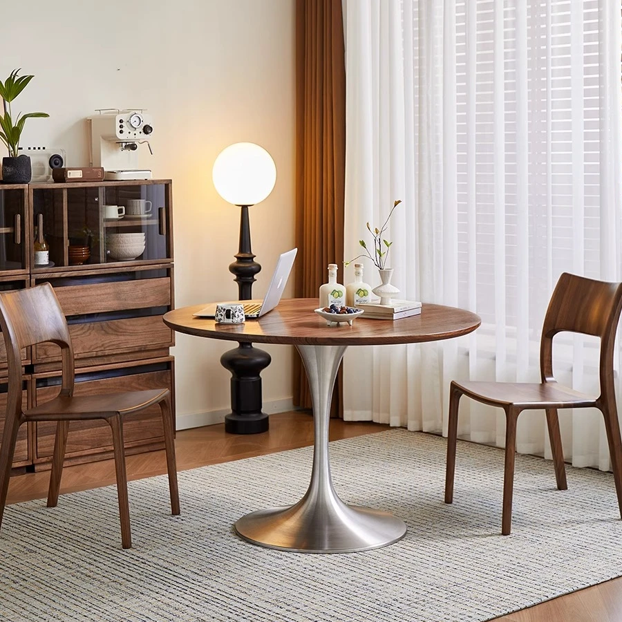 致典北美黑胡桃木时光圆桌家用餐厅圆餐桌现代简约小户型吃饭桌子