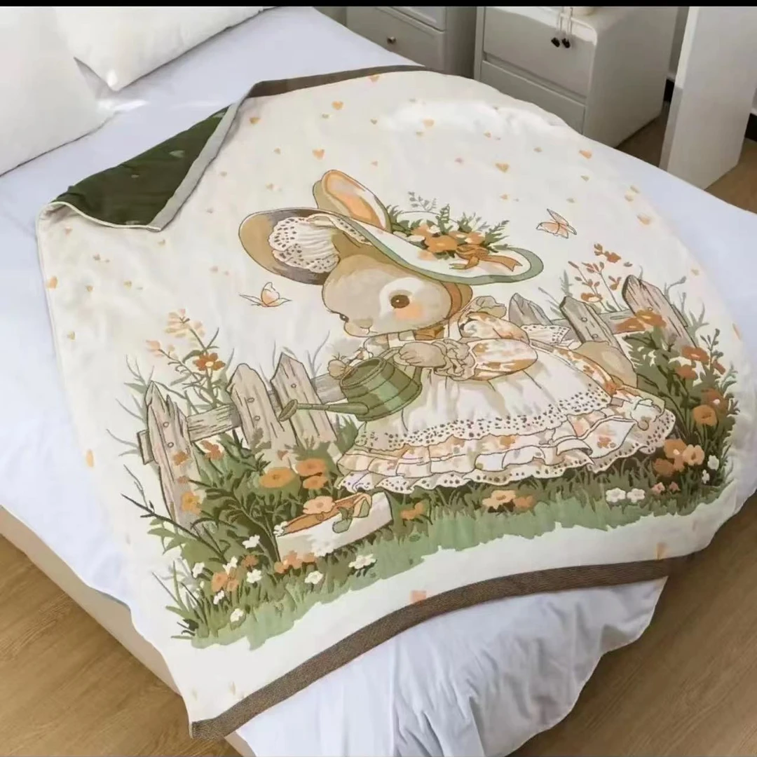 1.2*1.5可爱兔泡芙被多层纱布四季通用居家双面亲肤加厚多功能