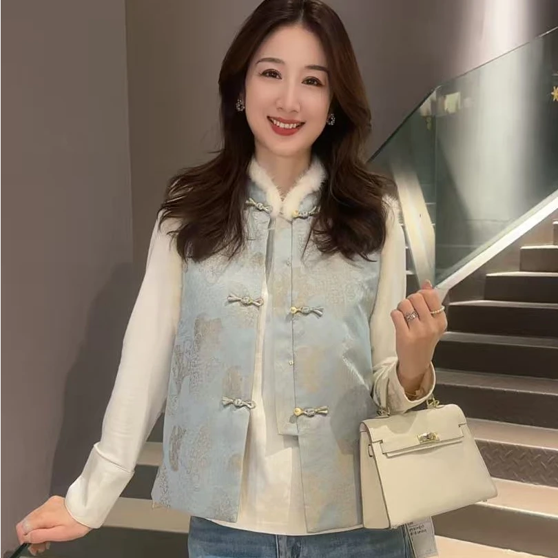 《婷婷定制》冬款重工刺绣时尚百搭显瘦加厚夹棉女马甲6755