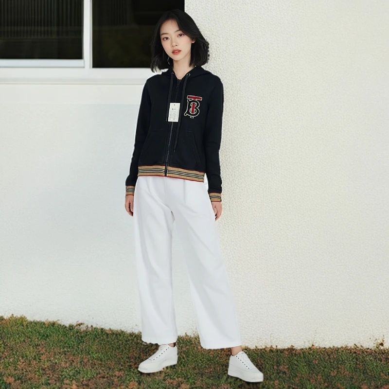 95新 BURBERRY/博柏利 卫衣/TB刺绣长袖拉链连帽外套/S码/0001934