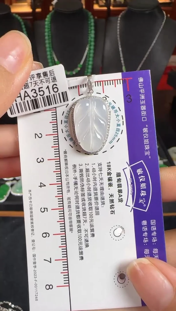 颈饰18K金镶嵌翡翠HA3516冰叶子（万能扣