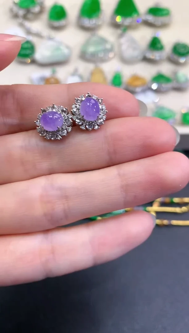 【闪购商品】翡翠耳饰18K金镶嵌C28   紫货有色差