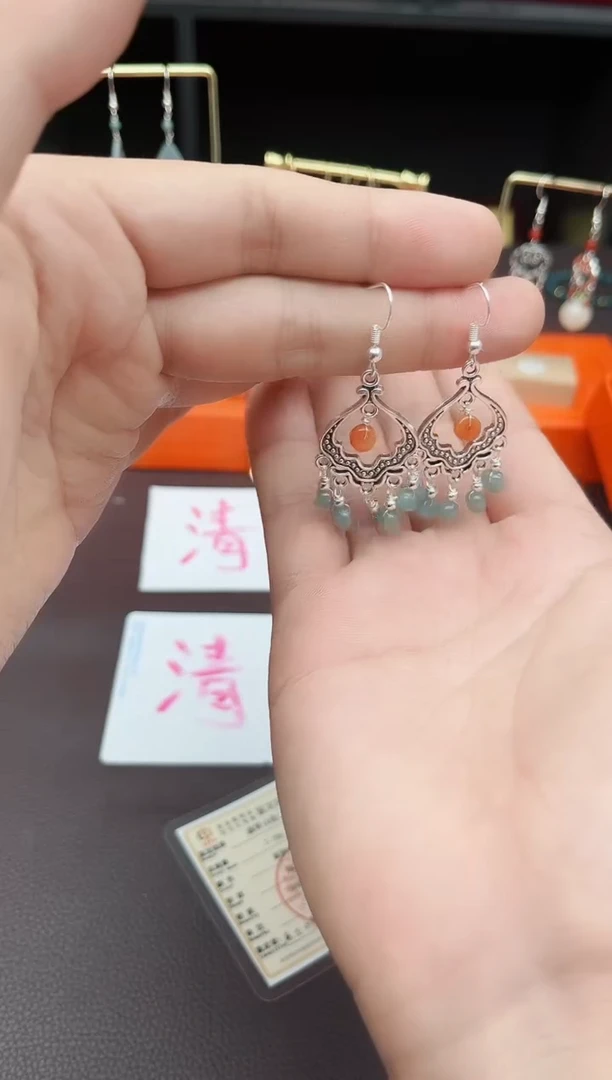 翡翠银S925镶嵌耳饰432000