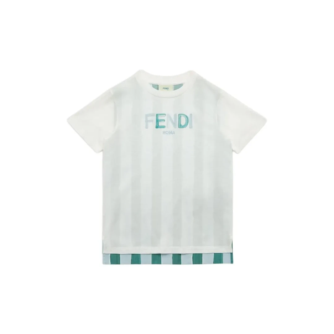未使用 FENDI/芬迪  Logo字母圆领套头短袖 绿白色 儿童款 ZC