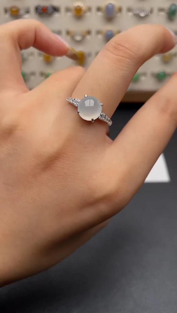 银S925镶嵌戒指翡翠一物一证一礼盒