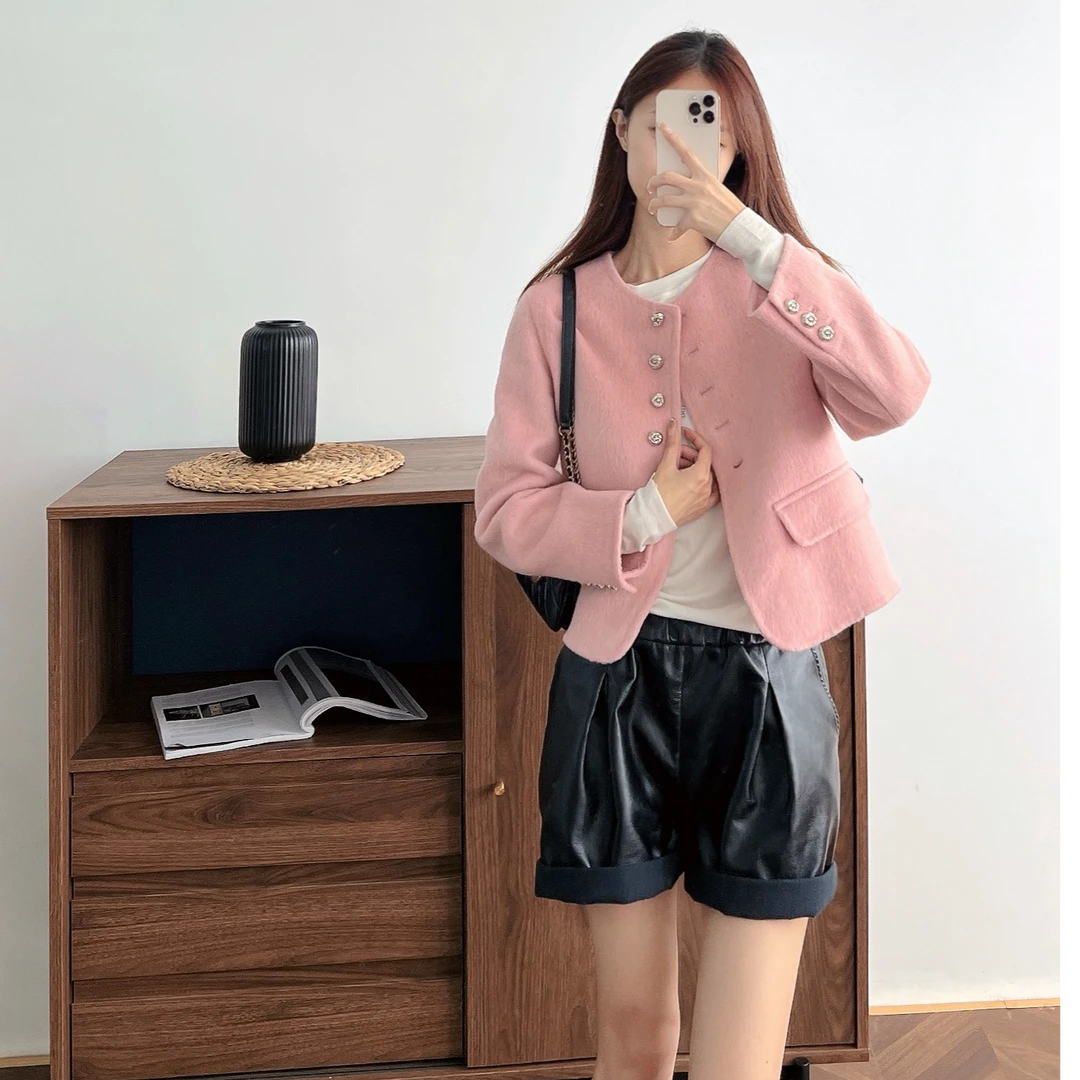 MINPLE韩版单面羊绒多色百搭气质正肩小香风晚宴场合女装M07