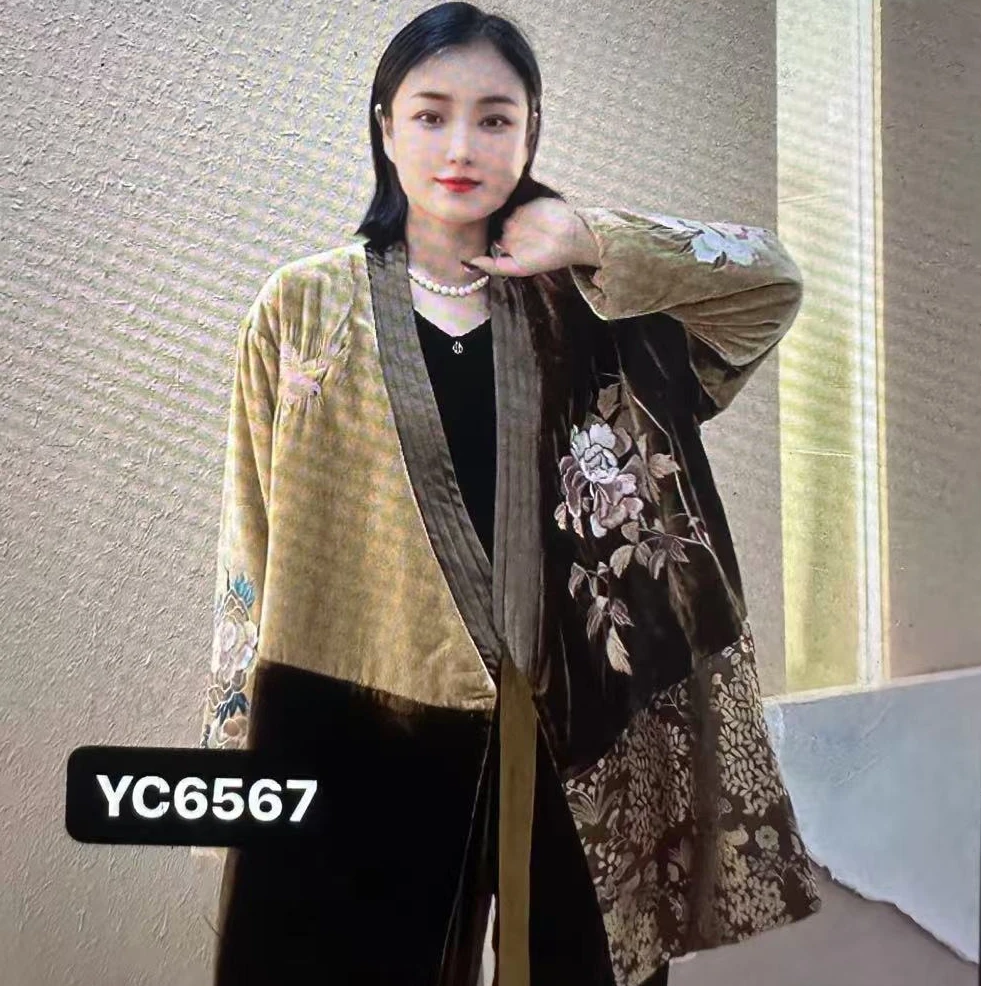 时尚丝绒拼色外套YC-6567