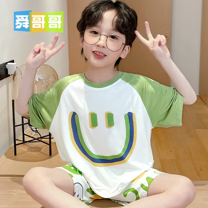 【直播】莫代尔夏季新款男童宝宝短袖短裤薄款睡衣中家居服套装