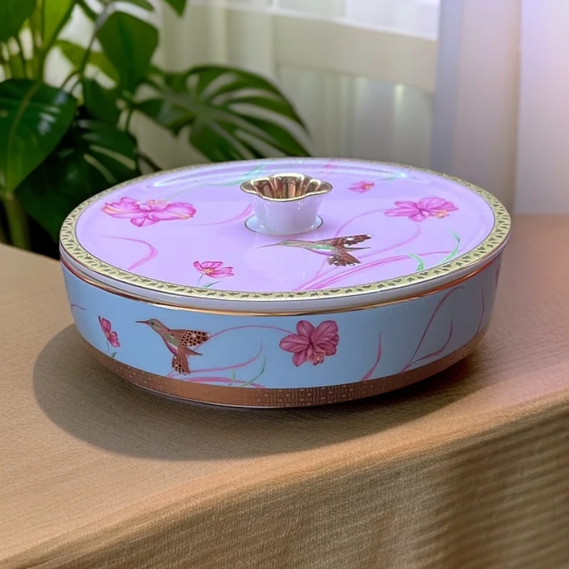 每分美金粉庄园系列欧式宫廷风手绘釉下彩骨瓷果盒分格食盒冷食盒