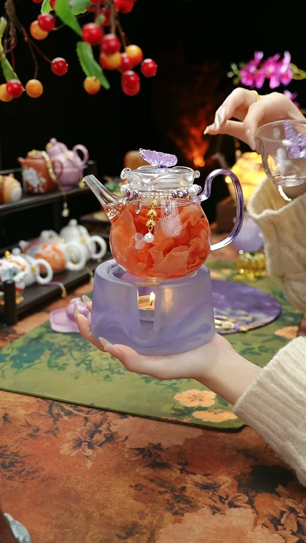 【闪购商品】紫色温茶台+茶壶+链子+杯子