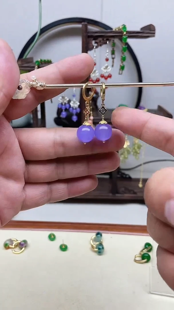 翡翠14K金镶嵌耳饰95号