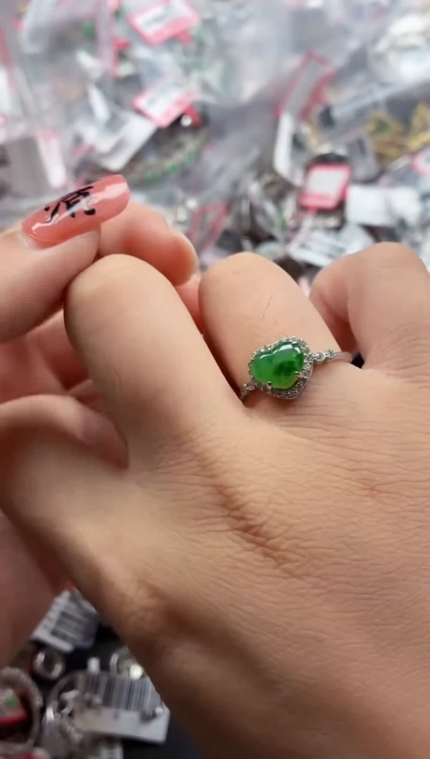 银S925镶嵌戒指翡翠天然A货缅甸翡翠