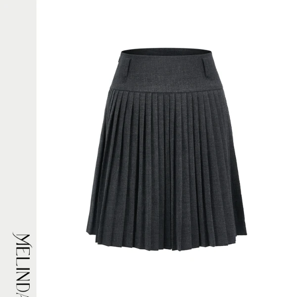 Melinda Li【智性格雷】格雷系时髦减龄MIU学院风高腰百褶A字短裙