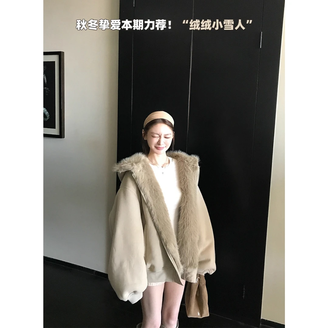 '绒绒小雪人'可正反两穿！獨家定染环保毛百搭保暖连帽卫衣外套女