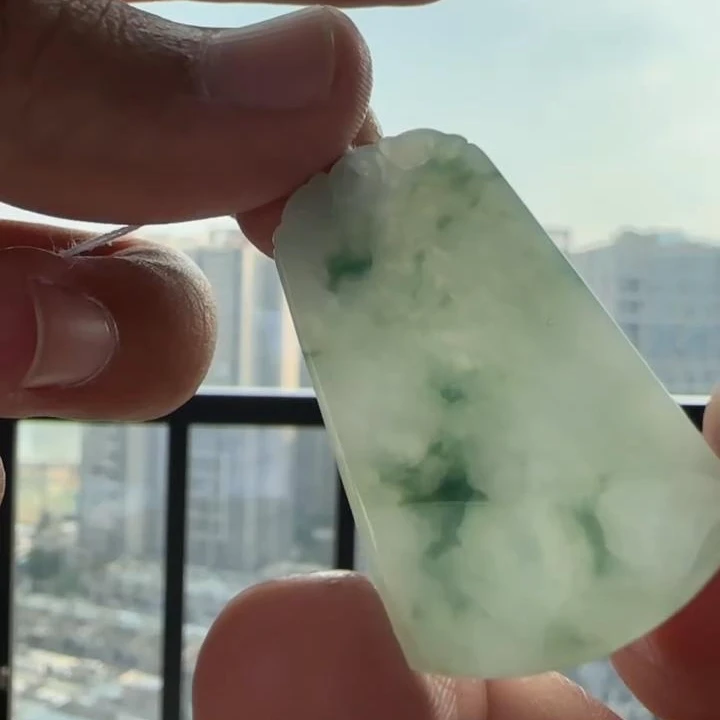 【杰缘珠宝】天然A货翡翠冰飘花事牌吊坠 多样性发一件