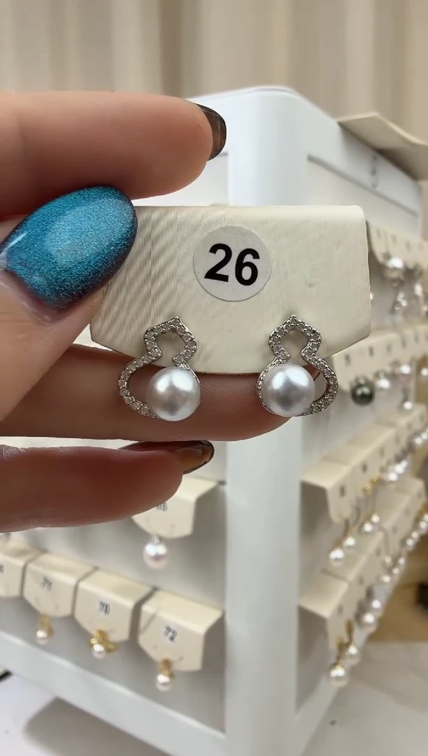 银S925镶嵌耳饰海水珍珠6-7mm真多麻葫芦耳钉