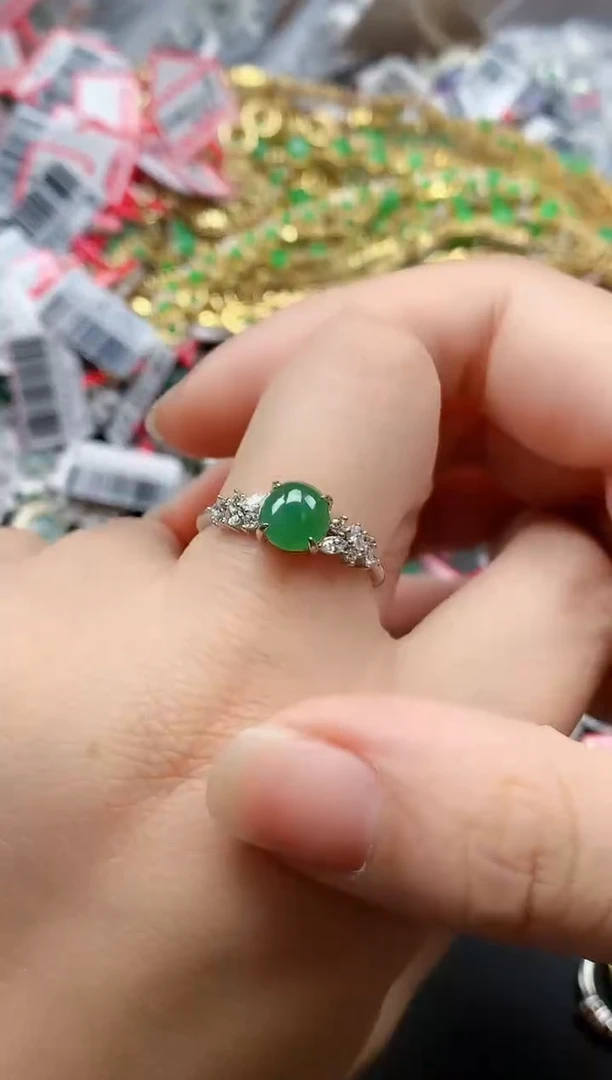 银S925镶嵌戒指翡翠天然A货缅甸翡翠