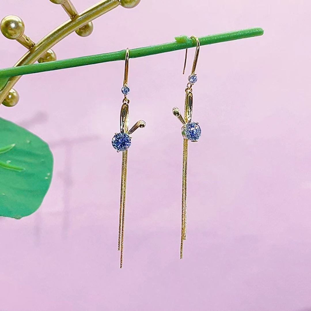 铜合金锆石耳饰 （205号）925银兔子气质流苏时尚百搭女神同款耳饰