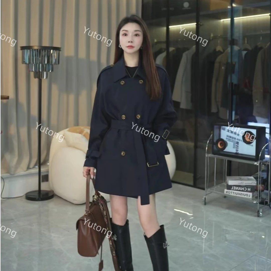 DYT HOME冬季白鹅绒宽松型女风衣外套中长款百搭双排扣翻领英伦