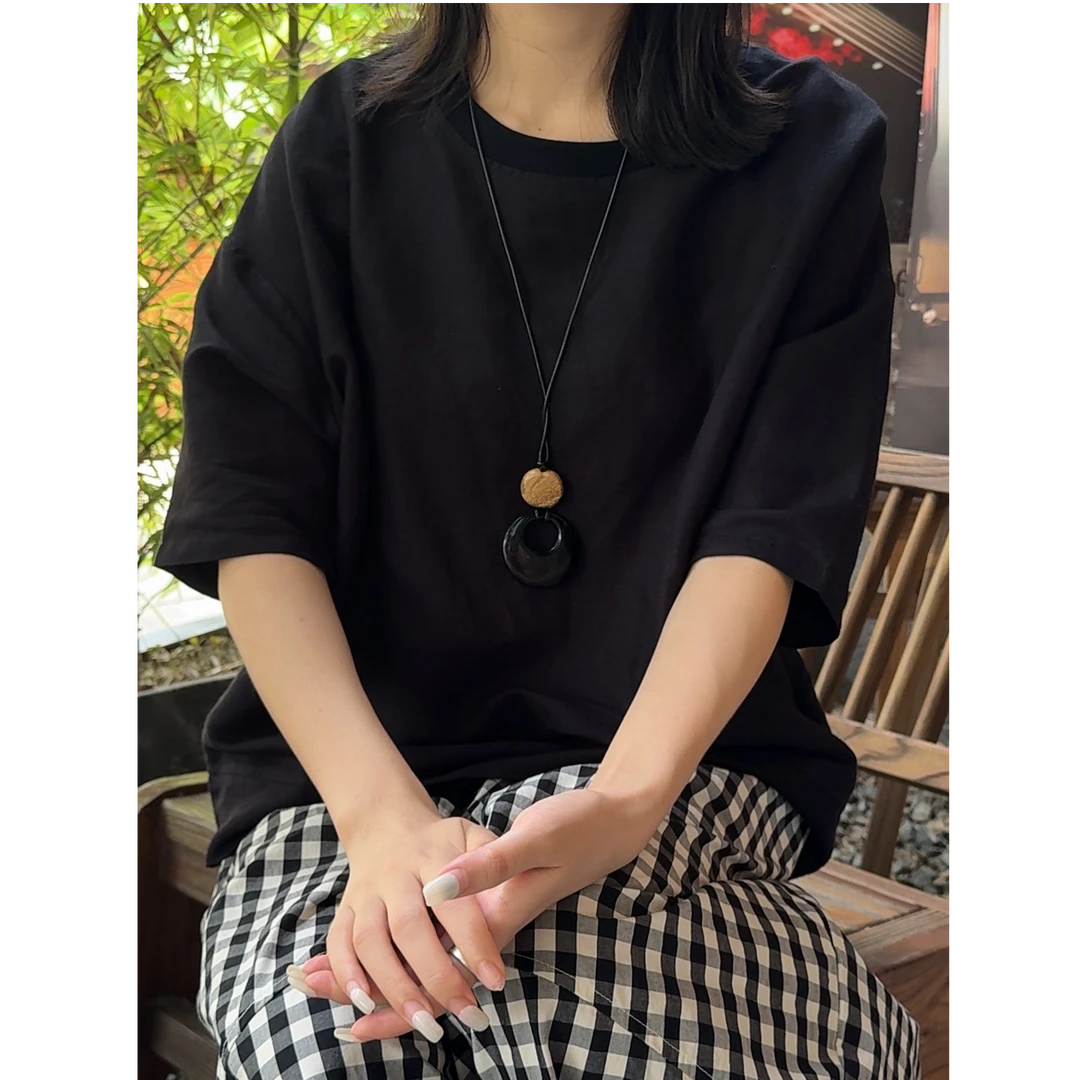 【特价】“云息”亚麻慵懒风女早春圆领洋气宽松薄款外穿衣服罩衫