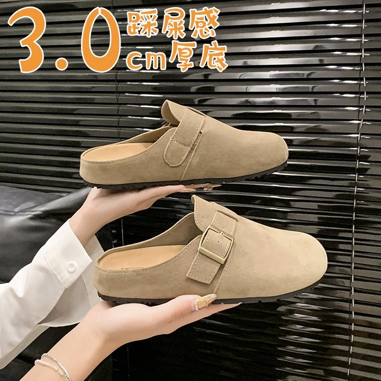 2025新款春夏包头拖鞋勃肯厚底软皮软底百搭增高时尚舒适半拖女鞋