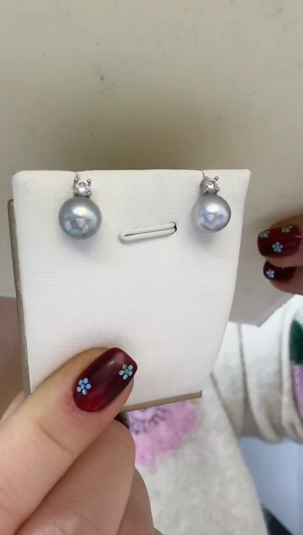 未镶嵌耳饰海水珍珠真多麻8-8.1mm+S925银戴妃耳钉