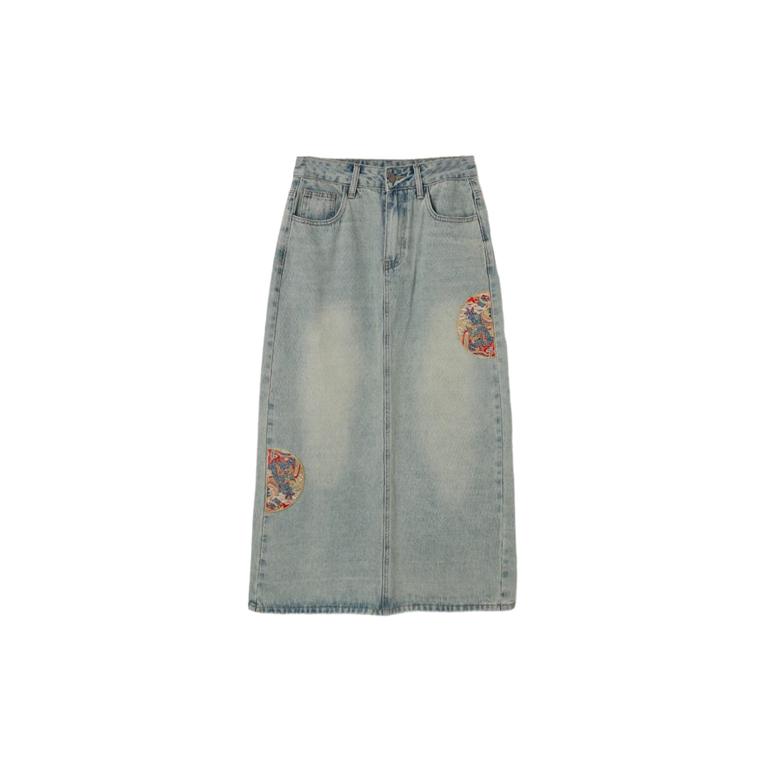 【专场PO价】西町村屋新中式刺绣百搭牛仔半身裙AB9903004