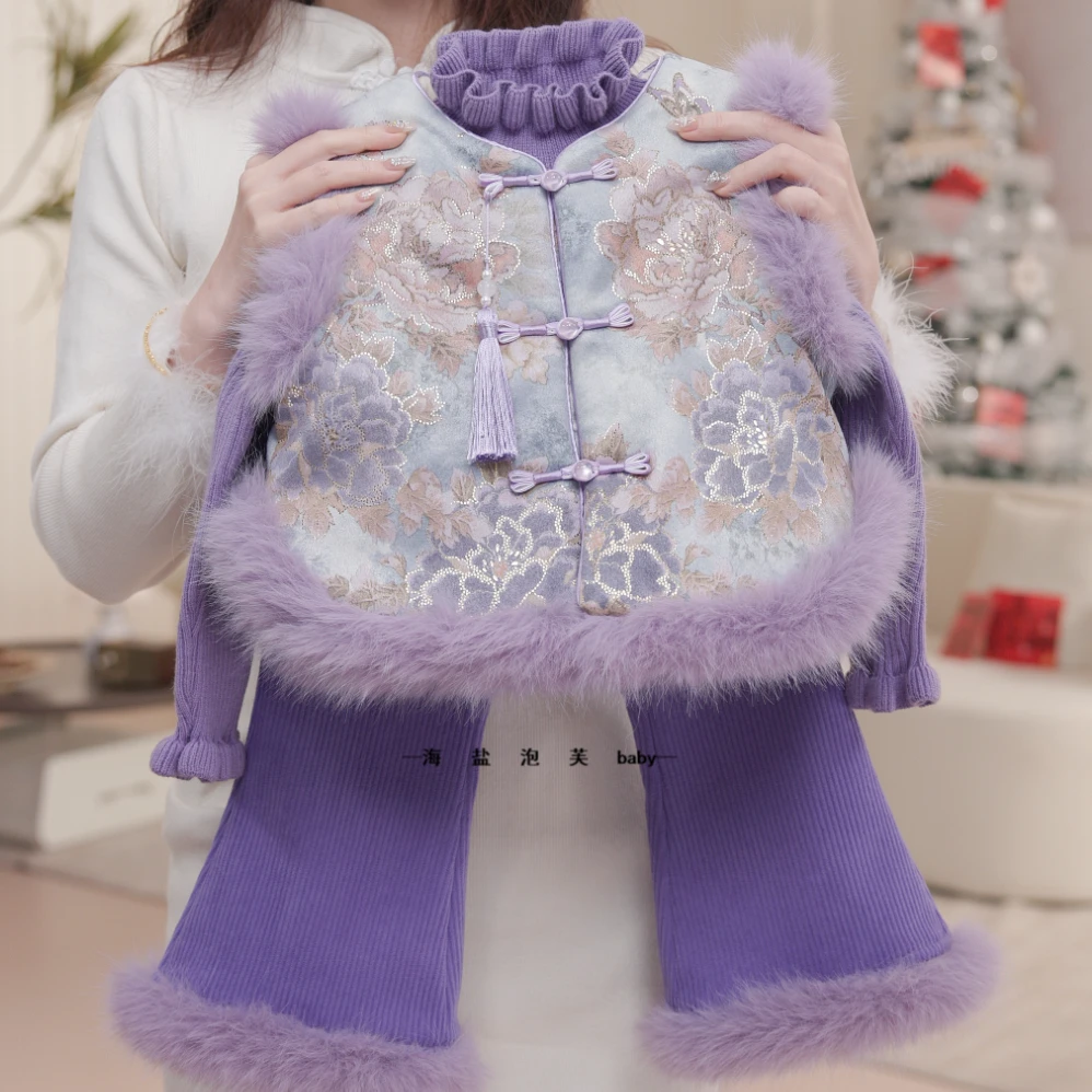 【新中式·棠】女童秋冬旗袍裙唐装公主ol中国风女孩上衣套装D68836