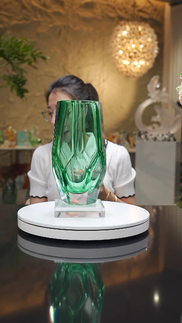 琉璃手工艺品福利蓝绿切面花瓶带底座专属价