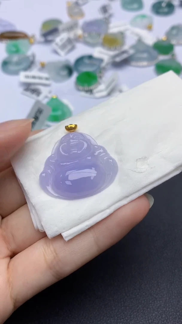 翡翠18K金镶嵌颈饰天然缅甸a货翡翠