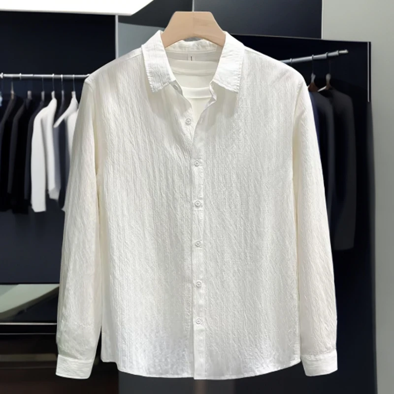 轻奢商务冰丝短袖衬衫男夏季轻薄款透气宽松休闲百搭短袖白色衬衣