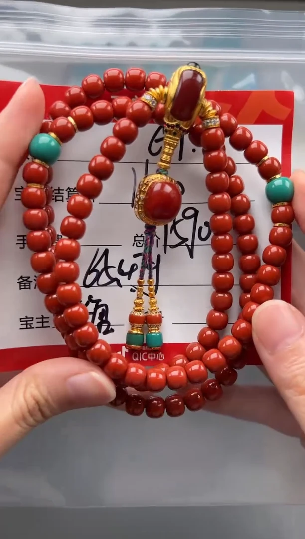 南红玛瑙手串手串18K金镶嵌G*手串手串