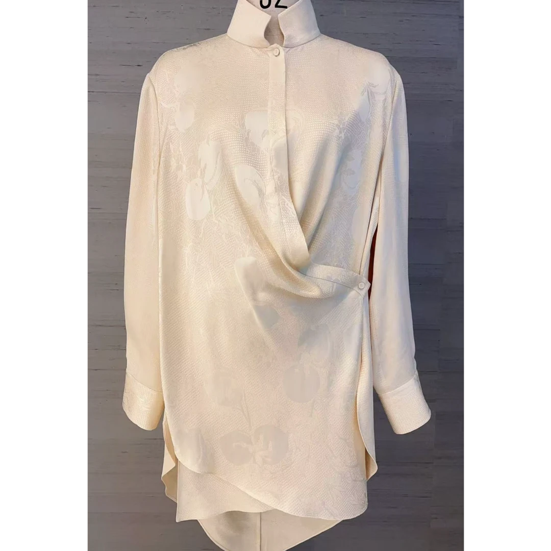 【顾文婷推荐】玉琼国风26 米色丝毛提花立领造型感小衫 J26S3199