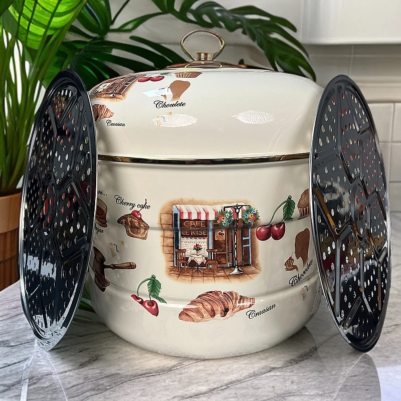 新疆包邮36cm美式蒸锅双层巧克力颜色 高档 好看 搪瓷 流行大容量