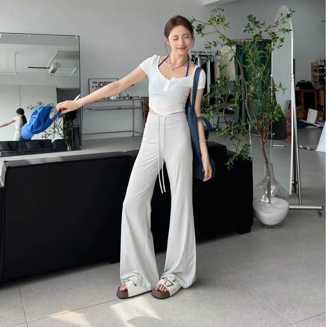 fuccykee夏季裸感防晒裤【UPF50+】女夏季新款抽绳冰丝裤气质宽松裤