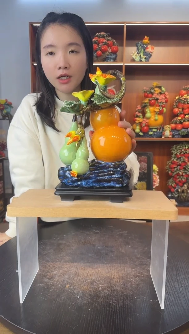 陶瓷有底座三葫芦摆件