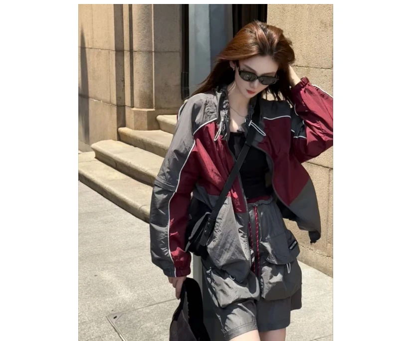 【NG·Studio】拼色防晒套装宽松夹克抽绳短裤两件套预NGC5TZ2502