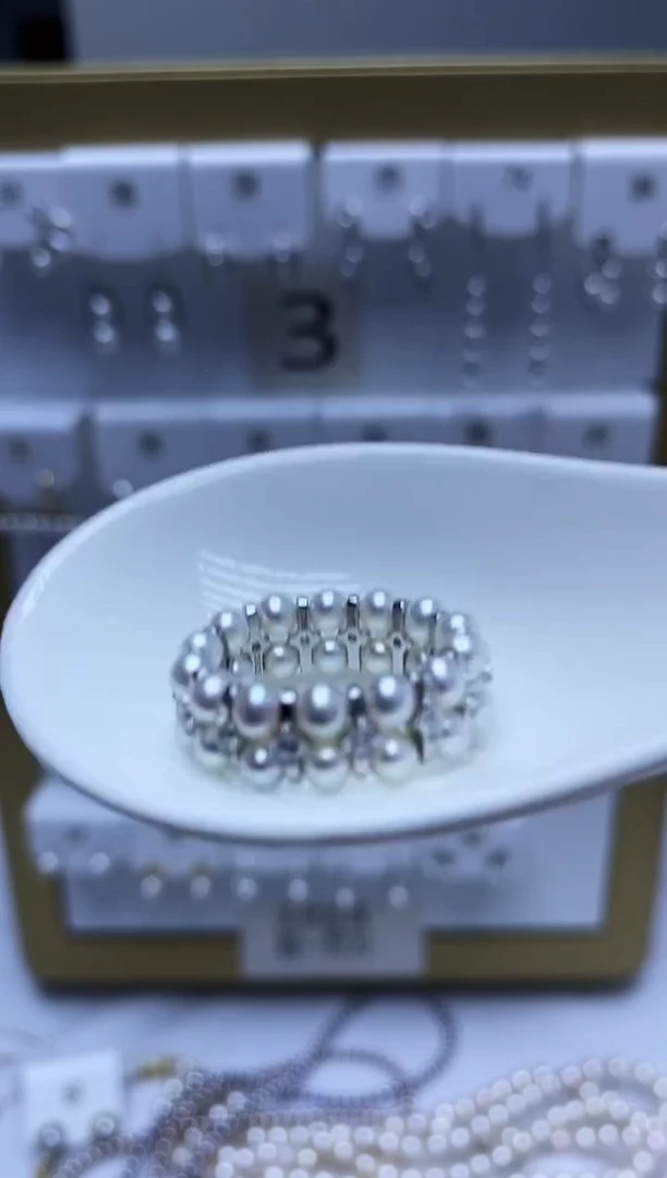 银S925镶嵌戒指淡水珍珠戒指